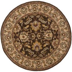 Handmade Heritage Treasure Brown/ Ivory Wool Rug (6' Round)