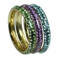 Goldplated Sterling Silver Stackable Multicolor Crystal Rings (Set of 3)