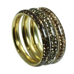 Goldplated Sterling Silver Stackable Multi-colored Crystal Rings (Set of 3)
