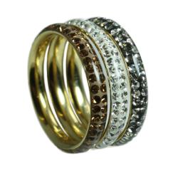 Goldplated Sterling Silver Stackable Multicolor Crystal Rings (Set of 3)