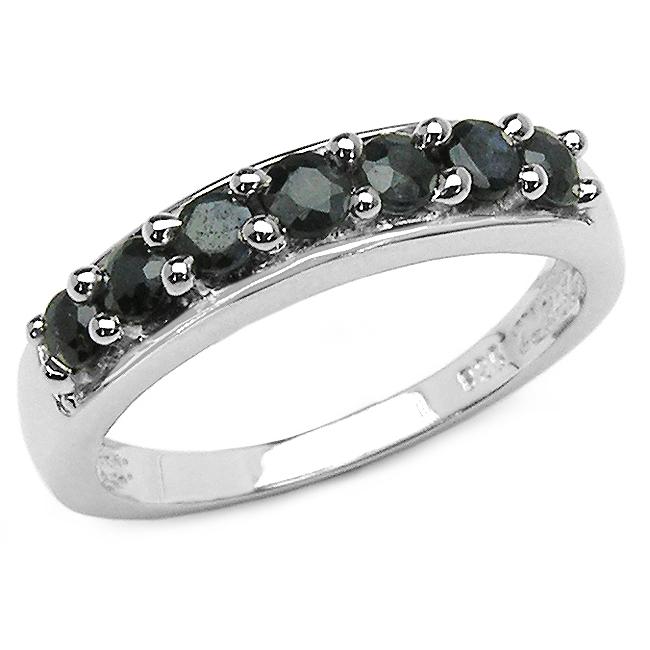 Malaika Sterling Silver Round cut Black Sapphire Ring