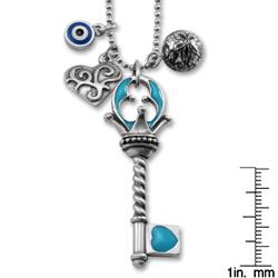 Silvertone Multi Charm Blue Key Necklace