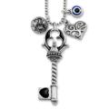 Silvertone Multi Charm Black Key Necklace