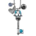 Silvertone Multi Charm Blue Key Necklace