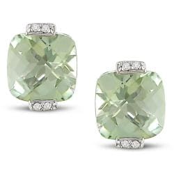10k White Gold Green Amethyst and Diamond Earrings