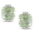 Miadora 10k White Gold Green Amethyst and Diamond Earrings