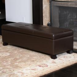Brown Bonded Leather Storage Ottoman Bench
