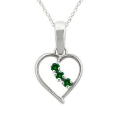 10k Gold May Birthstone Created Emerald 3-stone Heart Necklace