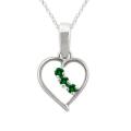 10k Gold May Birthstone Created Emerald 3-stone Heart Necklace