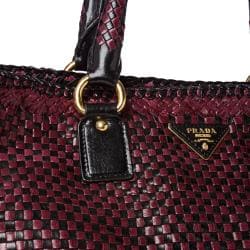 Prada Woven Burgundy/ Black Leather Madras Tote Bag - 14516811 ...  