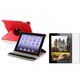 INSTEN Red Swivel Leather Tablet Case Cover/ Anti-glare Screen Protector for Apple iPad 3/ 4