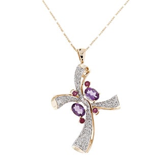 Necklace necklace Charm Multi Cross and 1ct Hills gemstone TDW multi Diamond  14k cross Gold charm