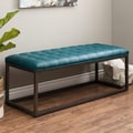 Healy Teal Leather Tufted Bench