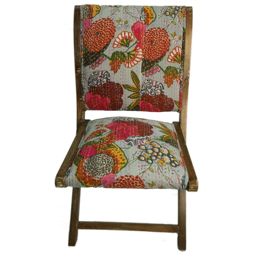 NuLOOM Handmade Bombay Floral Grey Upholstered Folding Chair L14518285 
