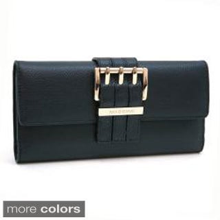 Anais Gvani Textured Genuine Italian Leather Checkbook Wallet with Buckle Accent-Image