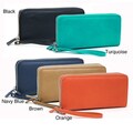 Dasein Faux Leather Dual Zip Compartment Wallet with Wristlet Strap