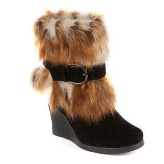 Muk Luks Andrea Belted Faux Fur Wedge Boot