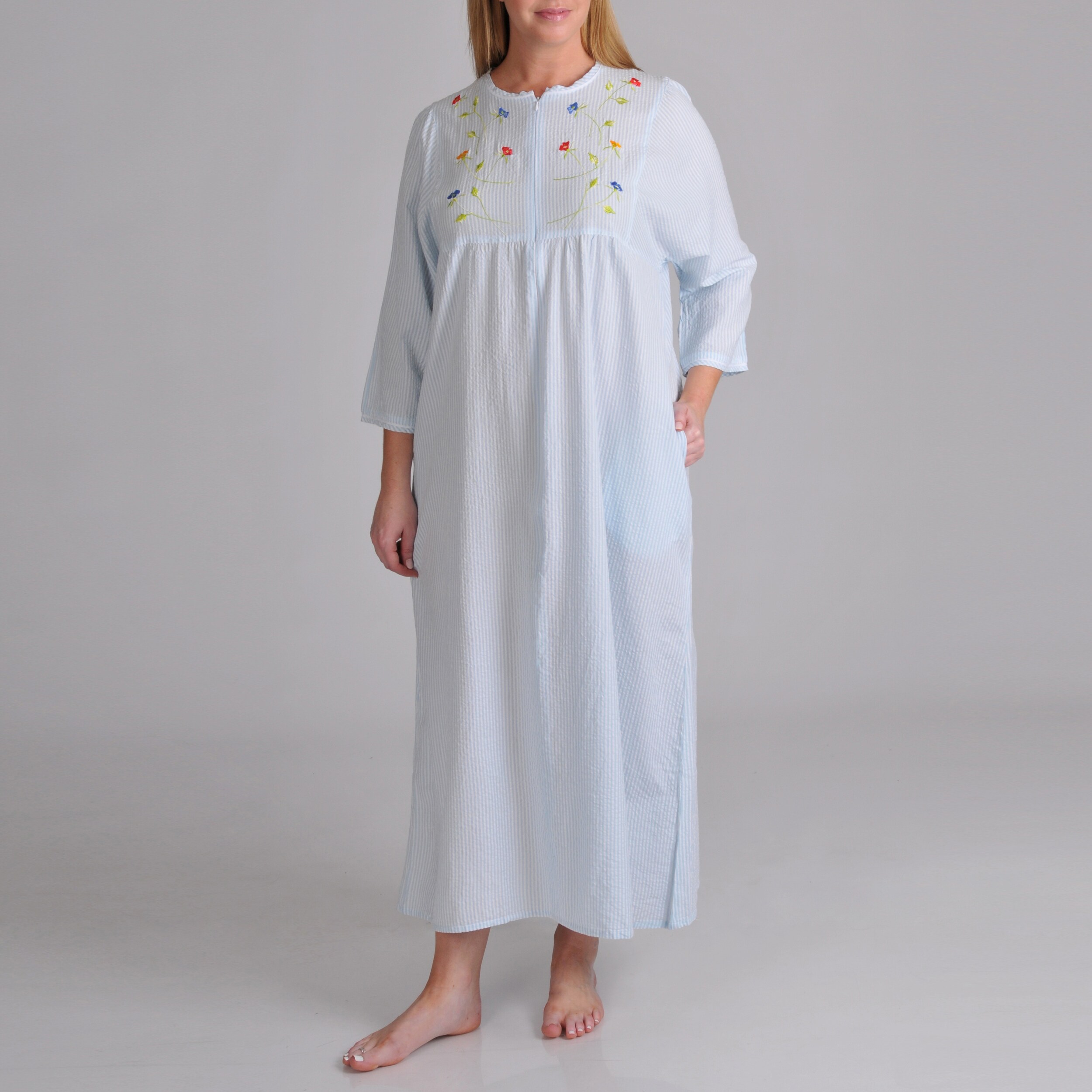 La Cera Women's Plus Seersucker Zip Front Robe Overstock Shopping Top Rated La Cera Intimates