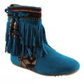 Refresh by Beston Women's 'Mini-03' Blue Fringe Boots