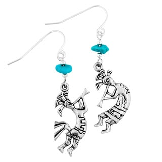 Southwest Moon Silvertone Turquoise Chip Kokopelli Earrings