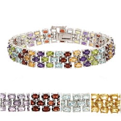 Glitzy Rocks Silvertone or Gold Overlay Gemstone 3-tier Bracelet