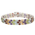 Glitzy Rocks Silvertone or Gold Overlay Gemstone 3-tier Bracelet