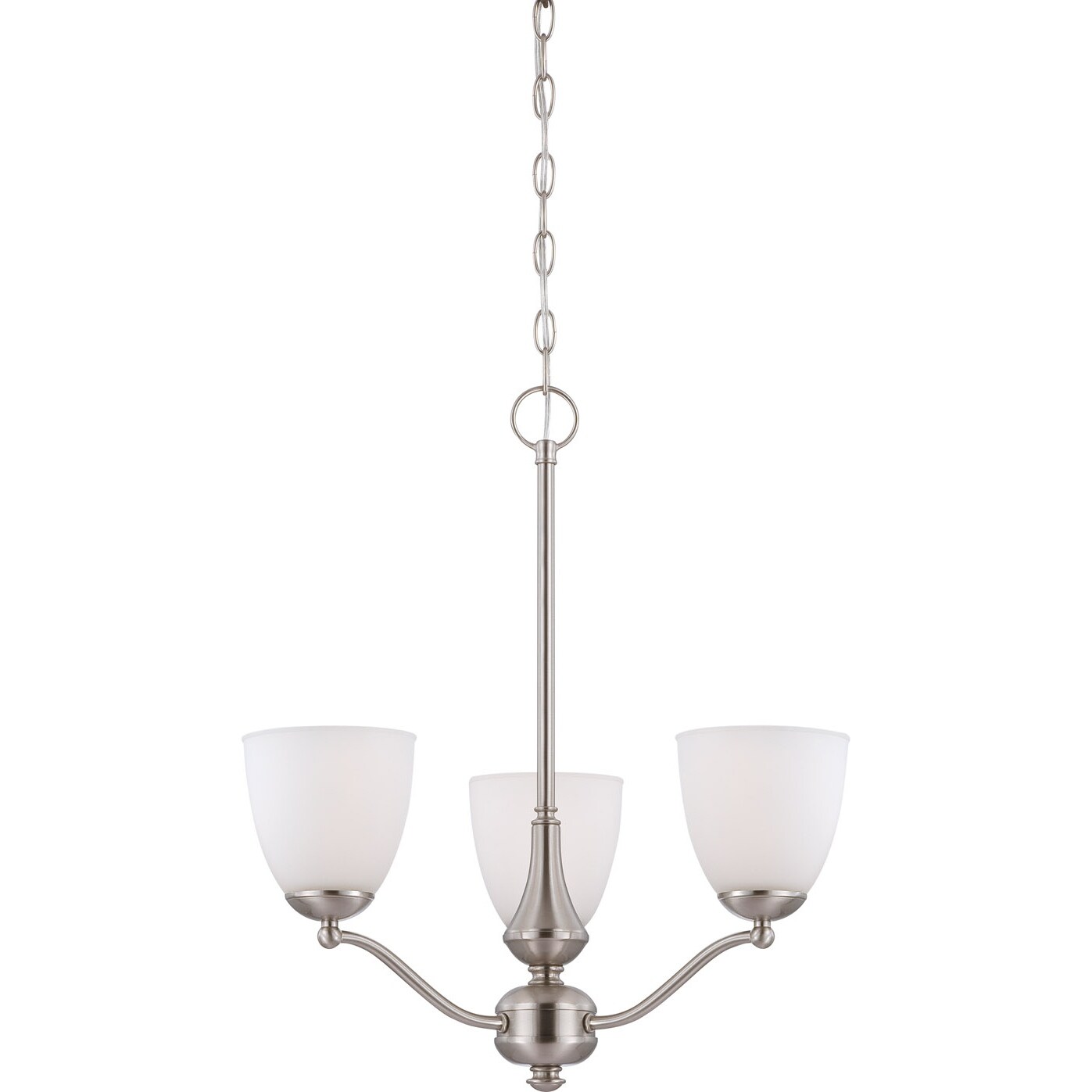 Nuvo Patton Three light Brushed nickel Chandelier With Frosted glass Shades