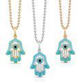 14k White Gold 1/5ct TDW White Diamond Hamsa Pendant with Light Blue Enamel (IJ, I1-I2)