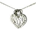 Sterling Silver Crystal Heart Mom Necklace