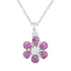 10k White Gold Ruby and Diamond Accent Flower Necklace