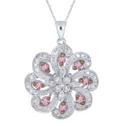 10k White Gold Pink Sapphire and Diamond Flower Necklace