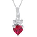 10k White Gold Created Ruby and Diamond Accent Heart Necklace
