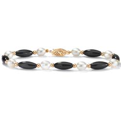 Angelina D'Andrea Onyx/Pearl Tube 7.5-inch Bracelet
