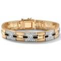 Gold Overlay Men's Onyx and Cubic Zirconia Bracelet
