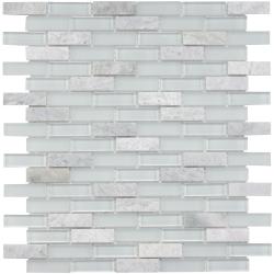 SomerTile 12x12-in Reflections Subway 5/8x2-in Ming Glass/Stone Mosaic Tile (Pack of 10)