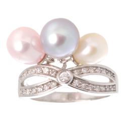 Silver Multi-colored Pearl and White Topaz Ring (6-7 mm)