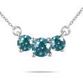 14k White Gold 1/4ct TDW Blue Diamond 3-stone Necklace
