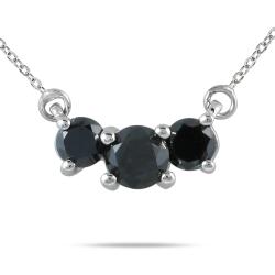 14k White Gold 1/2ct TDW Black Diamond 3-stone Necklace