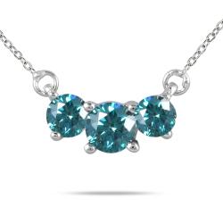 14k White Gold 1/2ct TDW Blue Diamond 3-stone Necklace