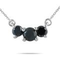 14k White Gold 1/2ct TDW Black Diamond 3-stone Necklace