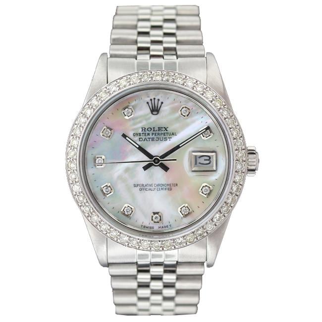 Pre owned Rolex Mens Datejust White Gold Diamond Dial Watch