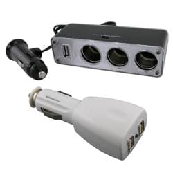 3-way Car Lighter Splitter and 2-port USB Car Charger