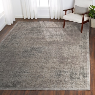 Graphic Illusions Grey Anitque Damask Pattern Rug (5'3 x 7'5)