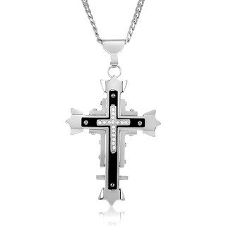 West Coast Jewelry Two-tone Stainless Steel Cubic Zirconia Cross Necklace