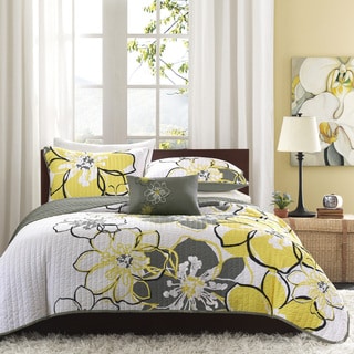 Mizone Mackenzie Yellow/Grey Patterned Polyester 4-piece Quilt Set