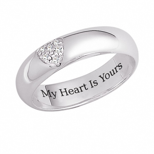 Sterling Silver 'My Heart is Yours' Engraved CZ Heart Promise Ring