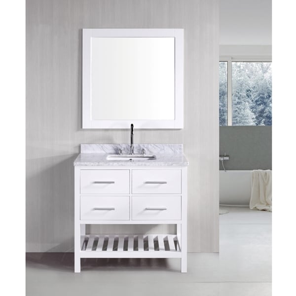  London Pearl White Solid wood 36inch Transitional Bathroom Vanity Set