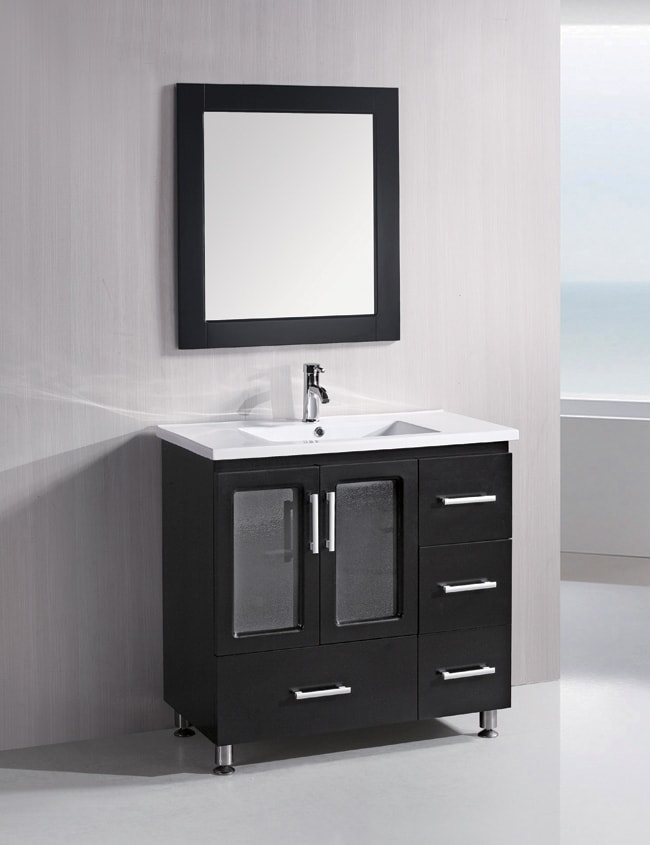 Tempered Glass Top 36inch Single Sink Bathroom Vanity with Mirror and 