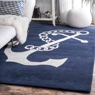 nuLOOM Handmade Anchor Navy Wool Rug (7'6 x 9'6)-Image