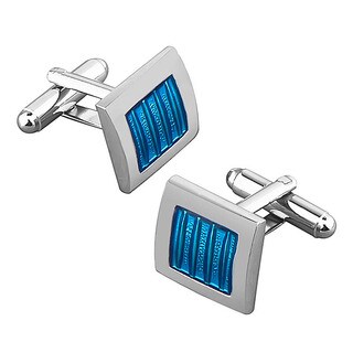 BasAcc Blue/ Silver Square Cufflink